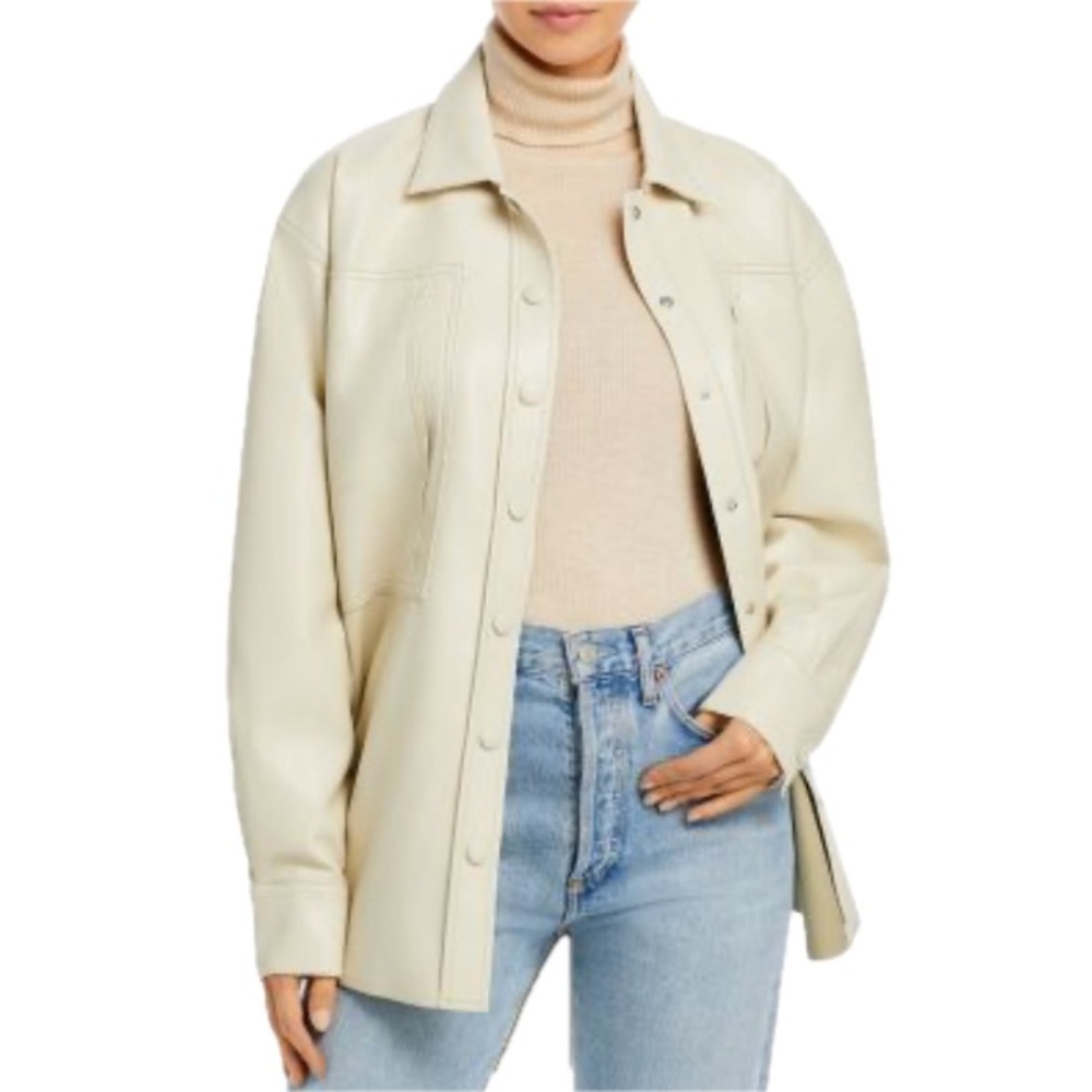 AGOLDE Vegan Leather Shacket Medium Cream Oversized Shirt Jacket EUC - Picture 10 of 10